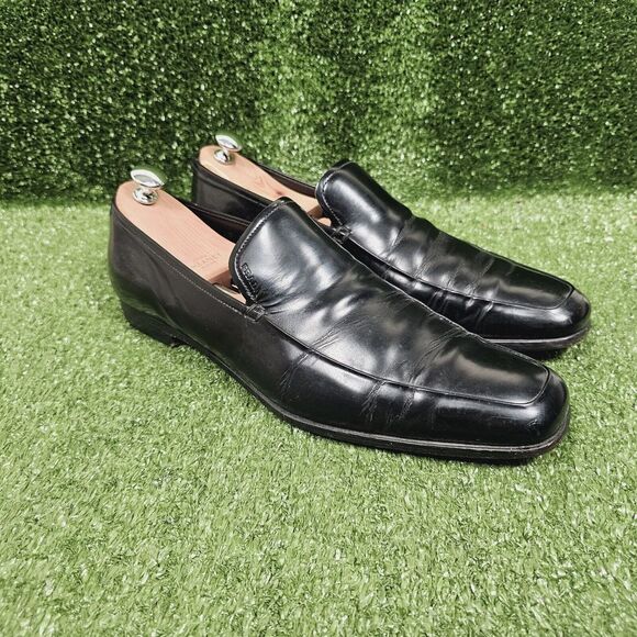 Prada Black Leather Slip On Loafers Dress Shoes Italy Mens SiE US 11.5 EU 10.5 - Picture 1 of 16